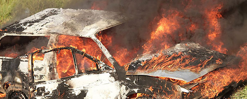 Burnt-out husk of car
