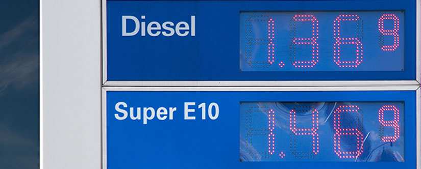 Diesel price at petrol station