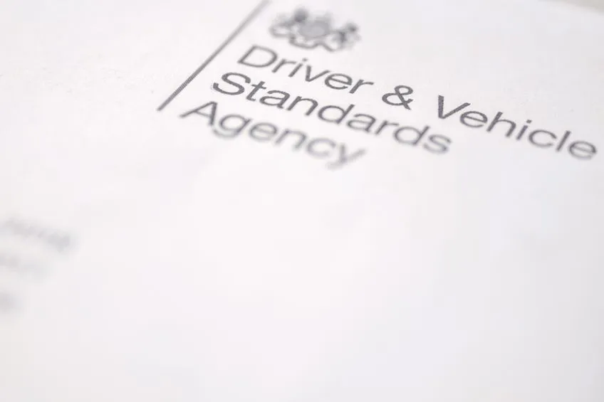 the header of a MOT test certificate, issued by the Driver & Vehicle Standards Agency.